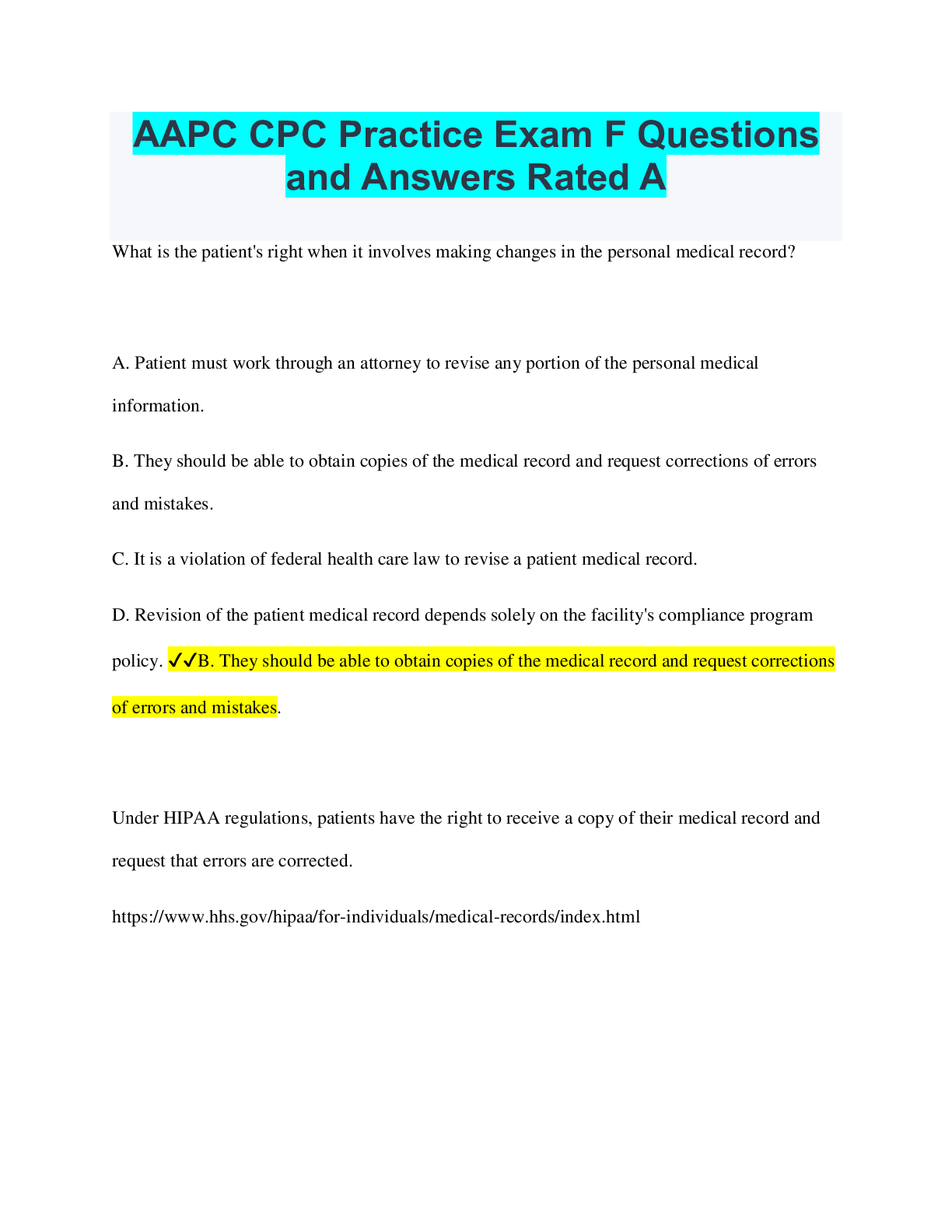 AAPC CPC Practice Exam F - Questions and Answers. Rated A